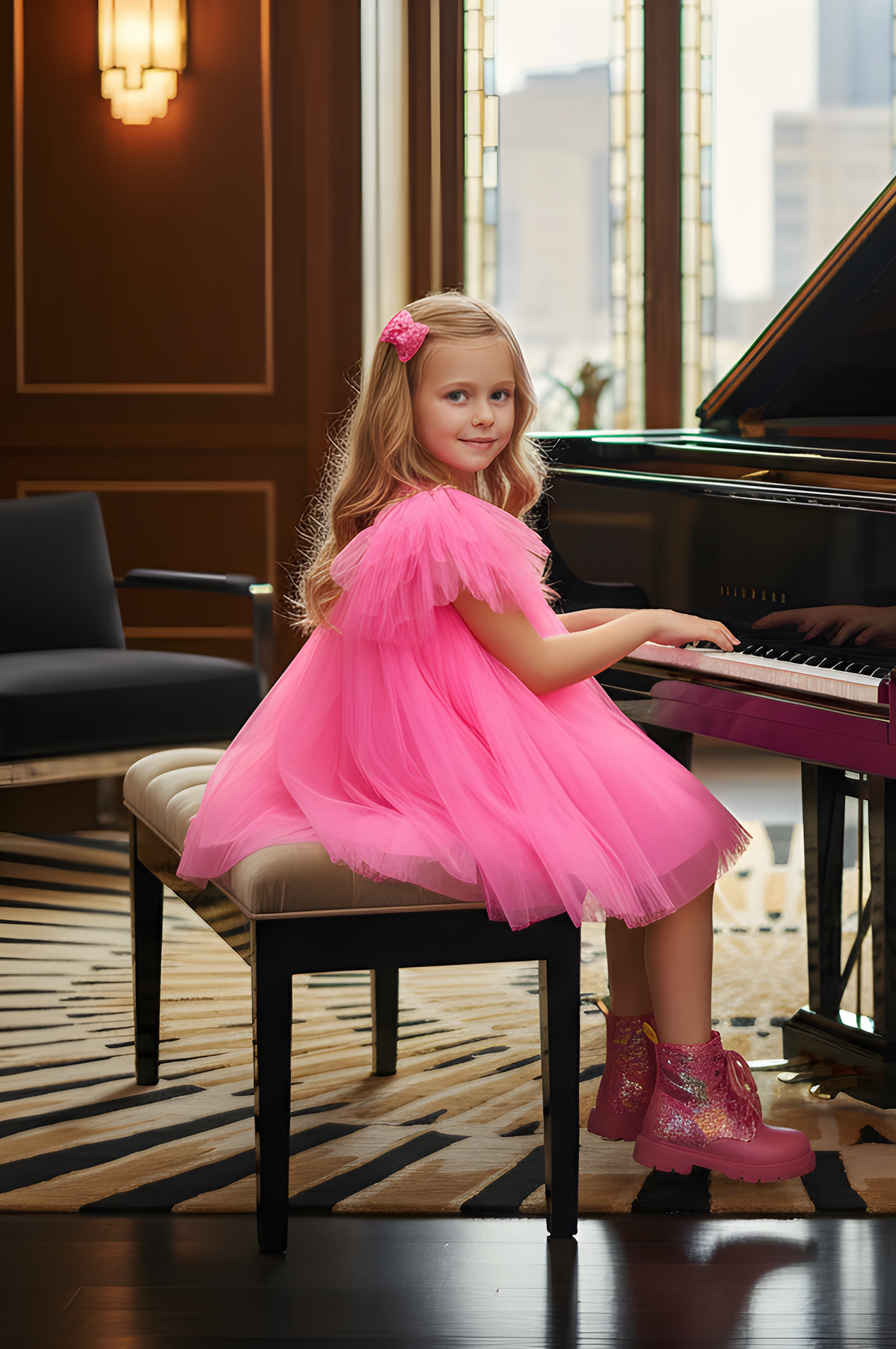 Baby Girls Bell Sequin Tulle Hot Pink Dress Top