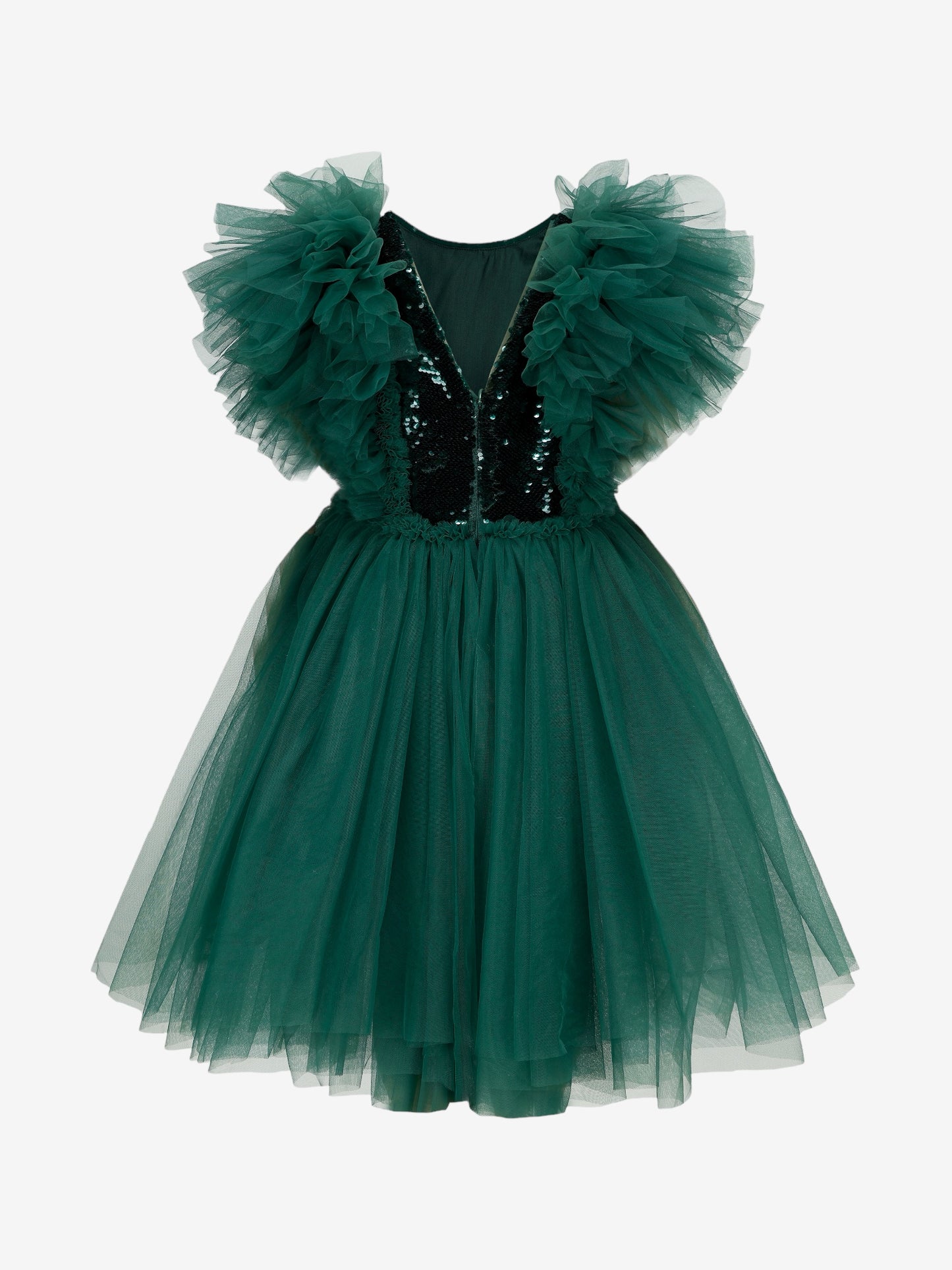 Girls Merida Sequined Tulle Dress In Emerald back
