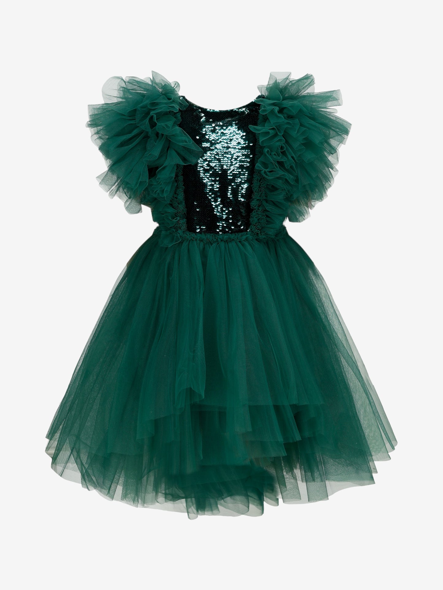 Girls Merida Sequined Tulle Dress In Emerald front