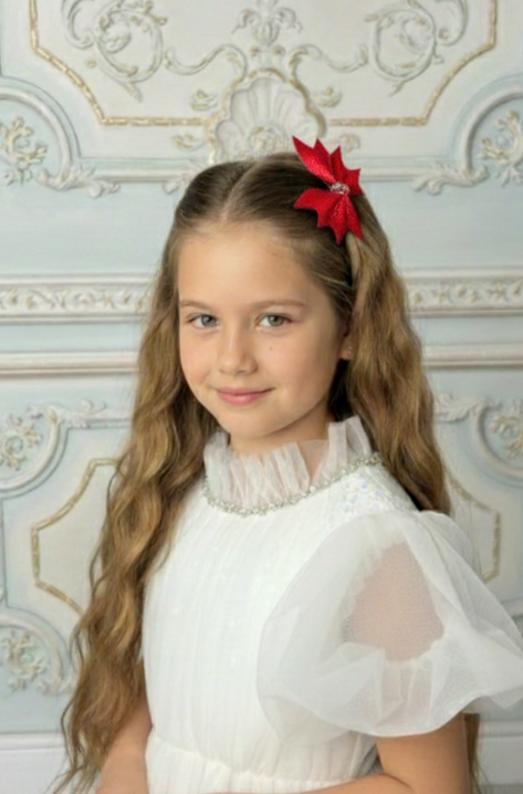 Girls Premium Leather Butterfly Hair Clip Ruby Red