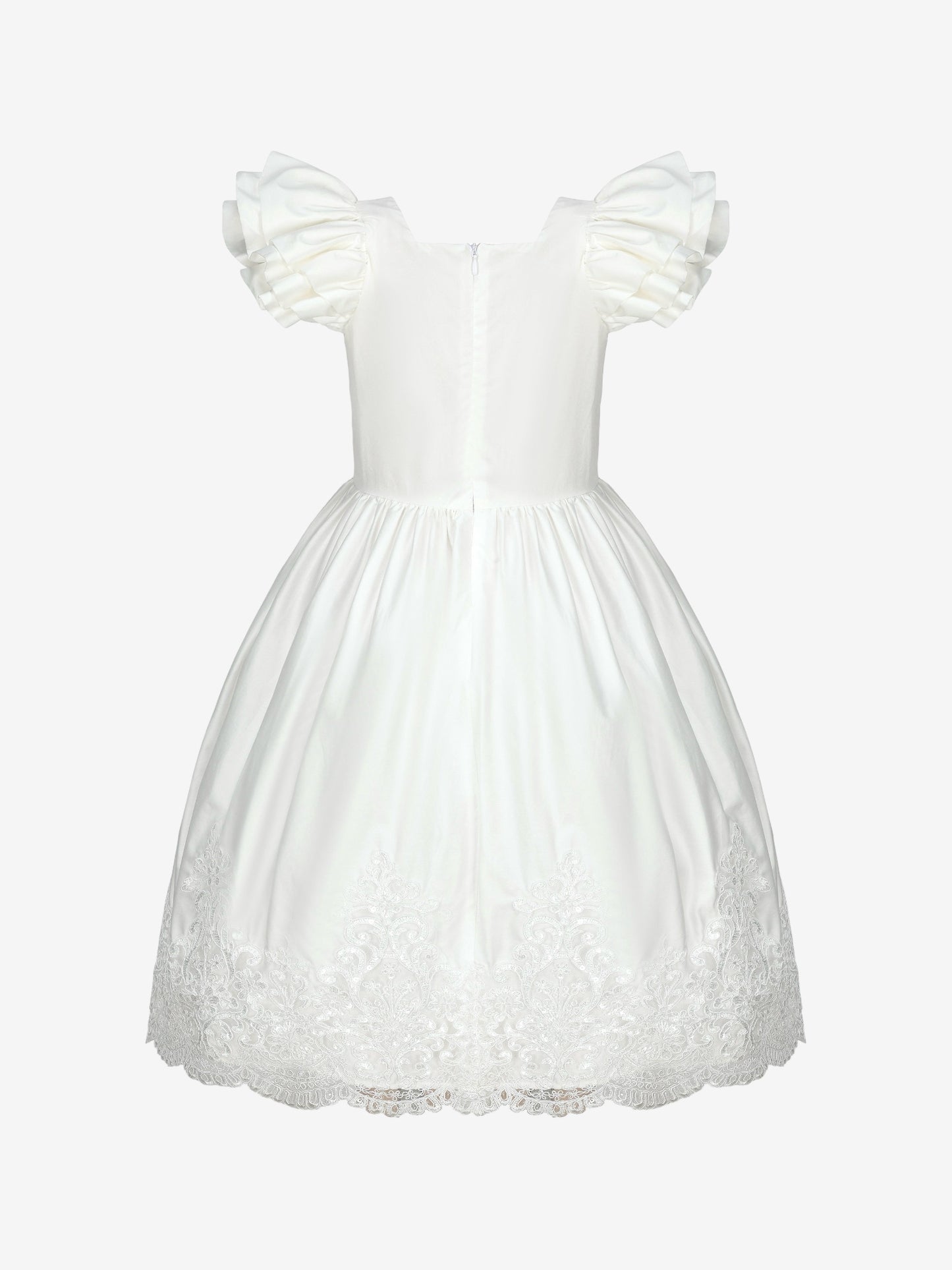 Girls Giselle Ruffled Sleeve Cotton Dress With Lace back