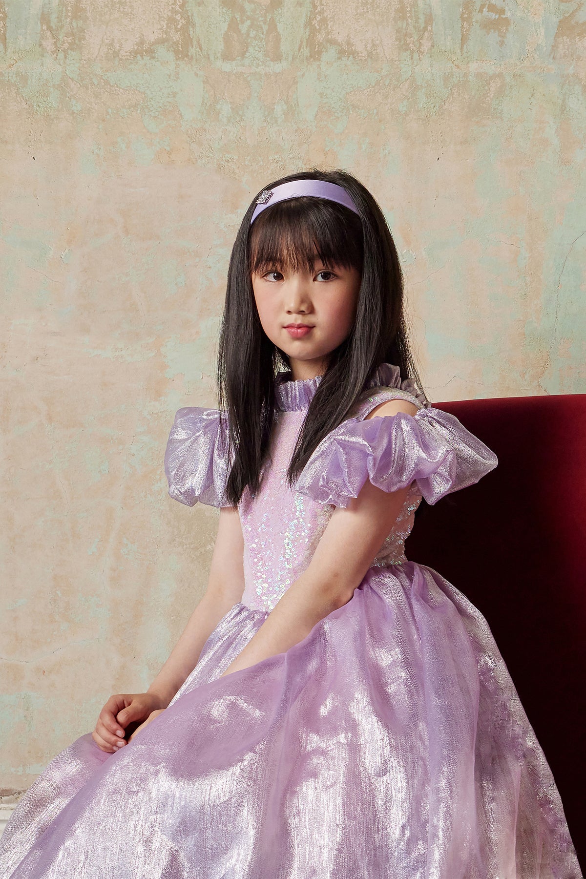 Girls Ariel Sequin Organza Dress In Lavender