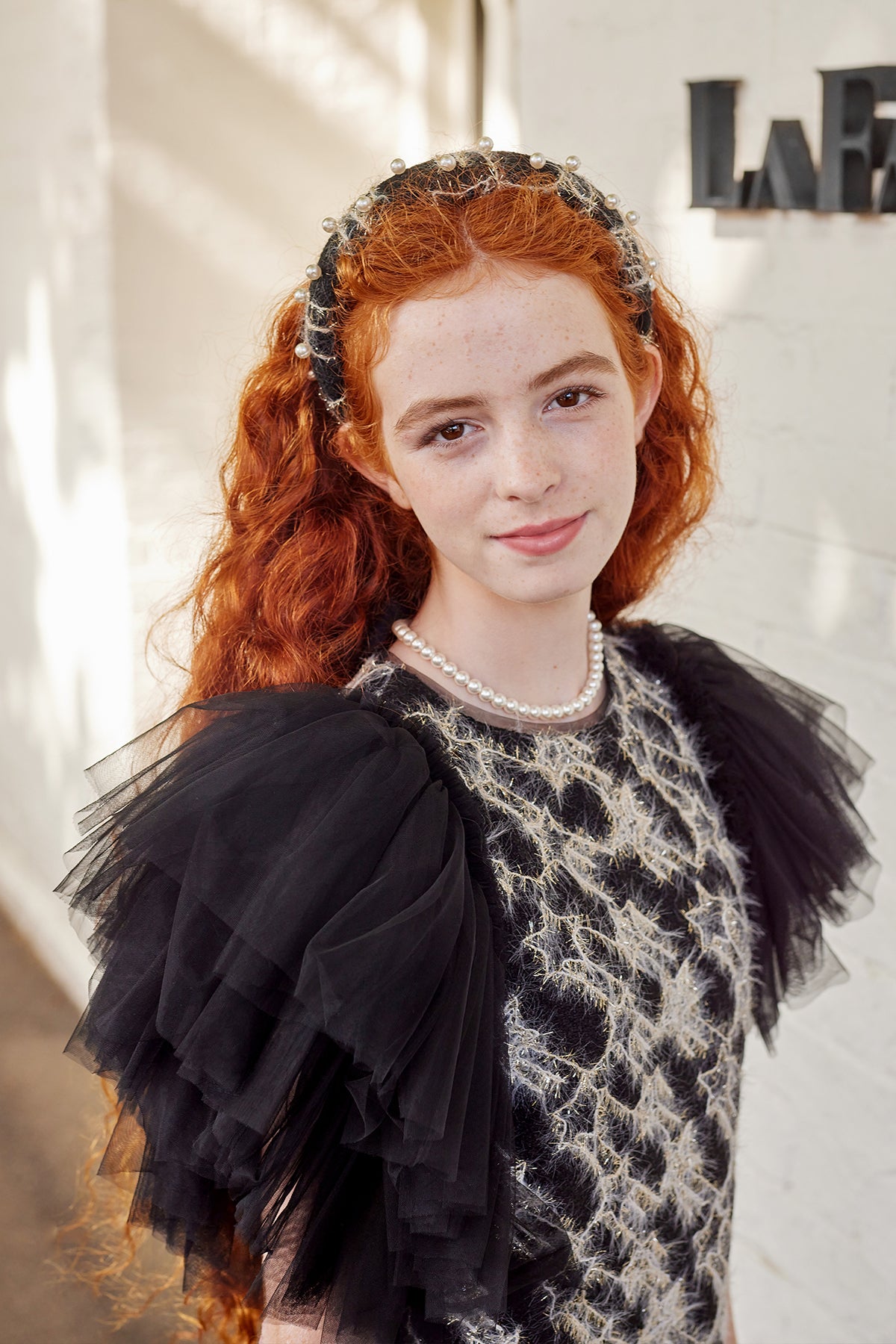 Girls Sonata Tweed Dress With Tulle Sleeve