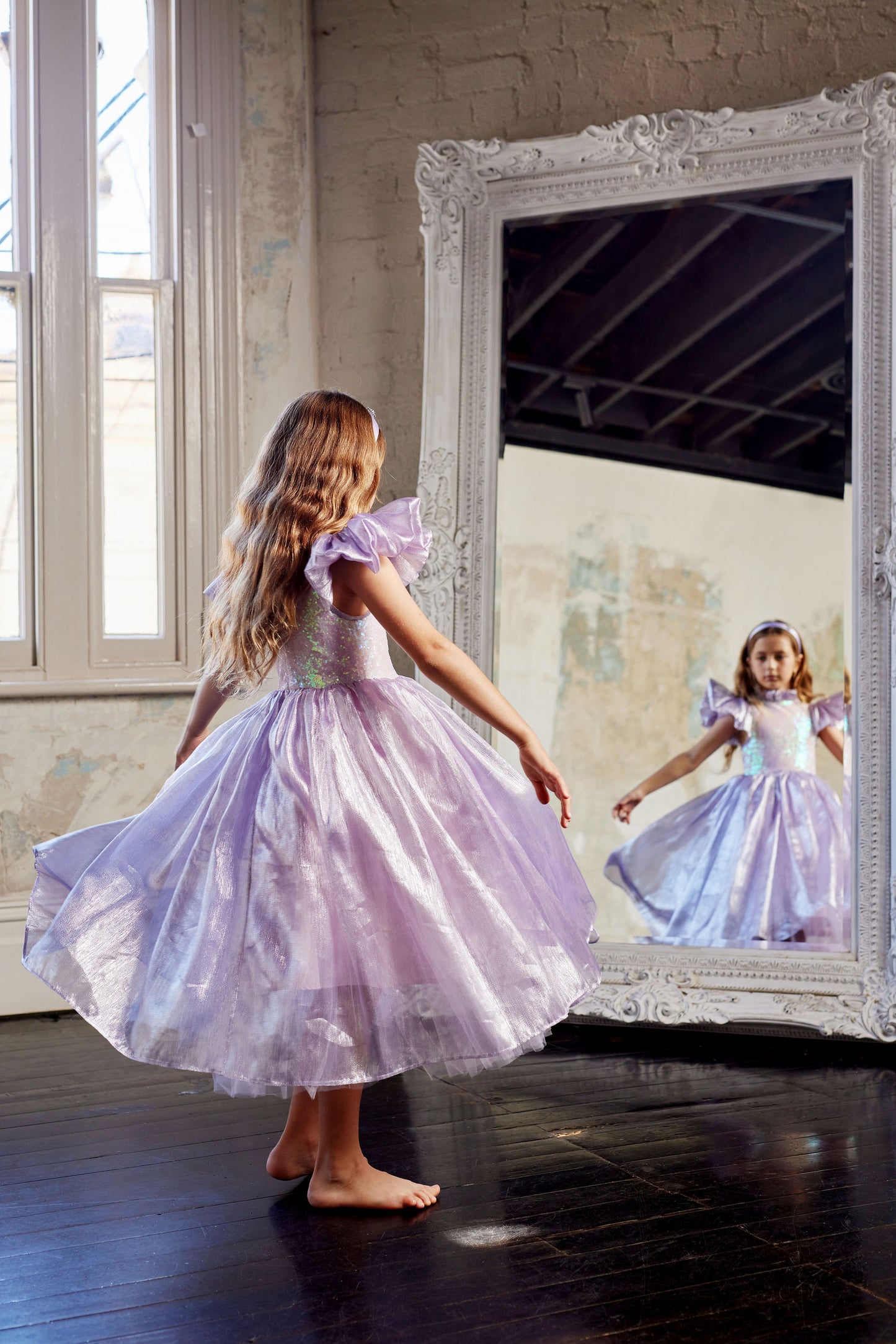 Girls Ariel Sequin Organza Dress In Lavender