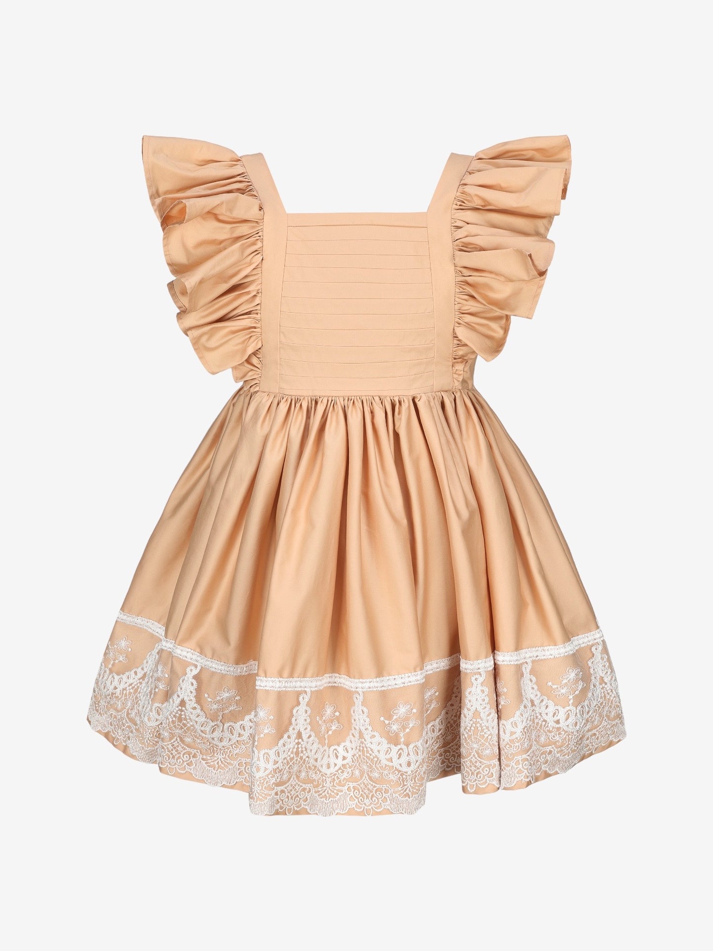 Baby Girls Alice Cotton Sateen Dress With Lace In Latte front