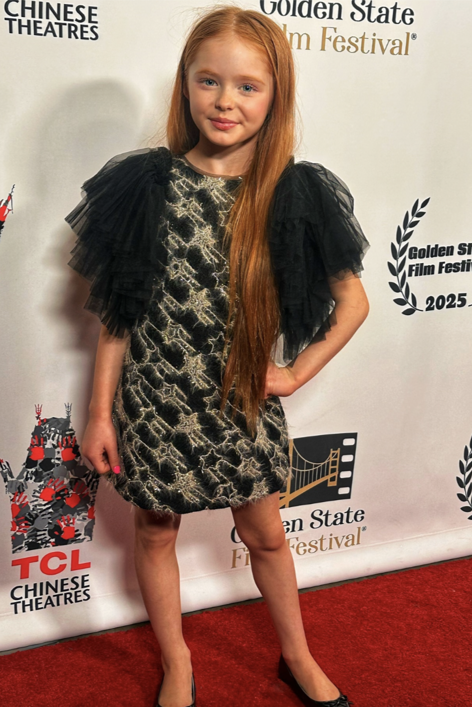 Girls Sonata Tulle Sleeve Tweed Little Black Dress