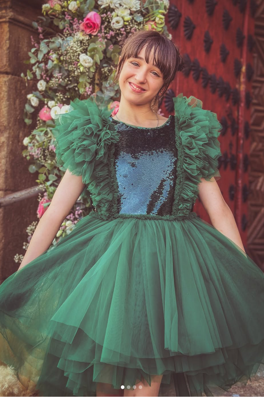 Girls Merida Sequin Tutu Green Emerald Dress