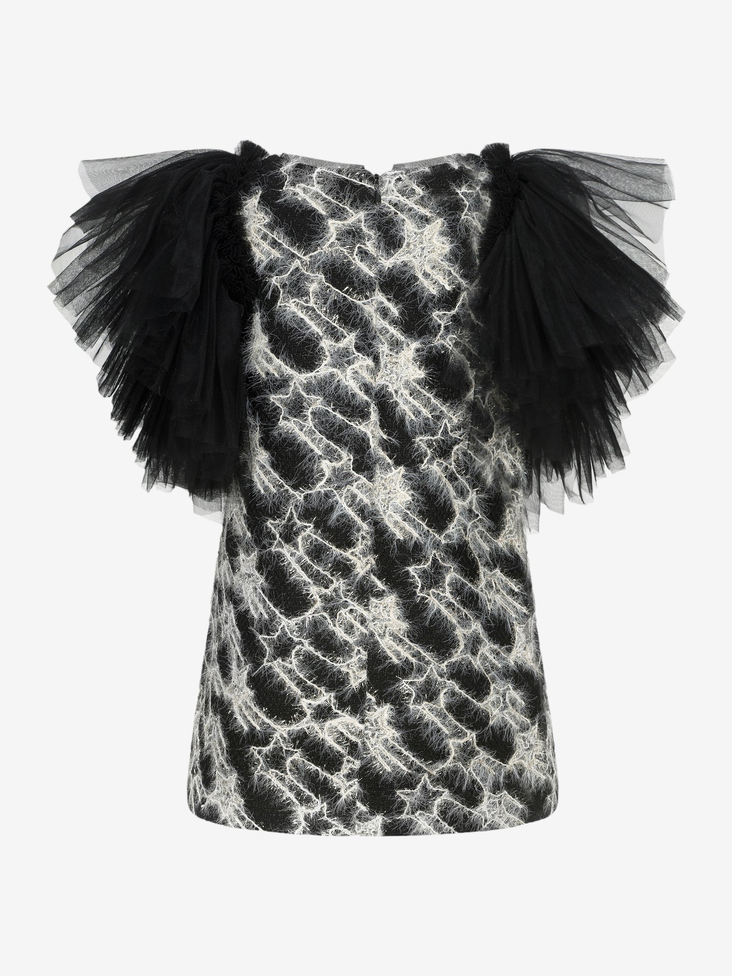 Girls Sonata Tweed Dress With Tulle Sleeve