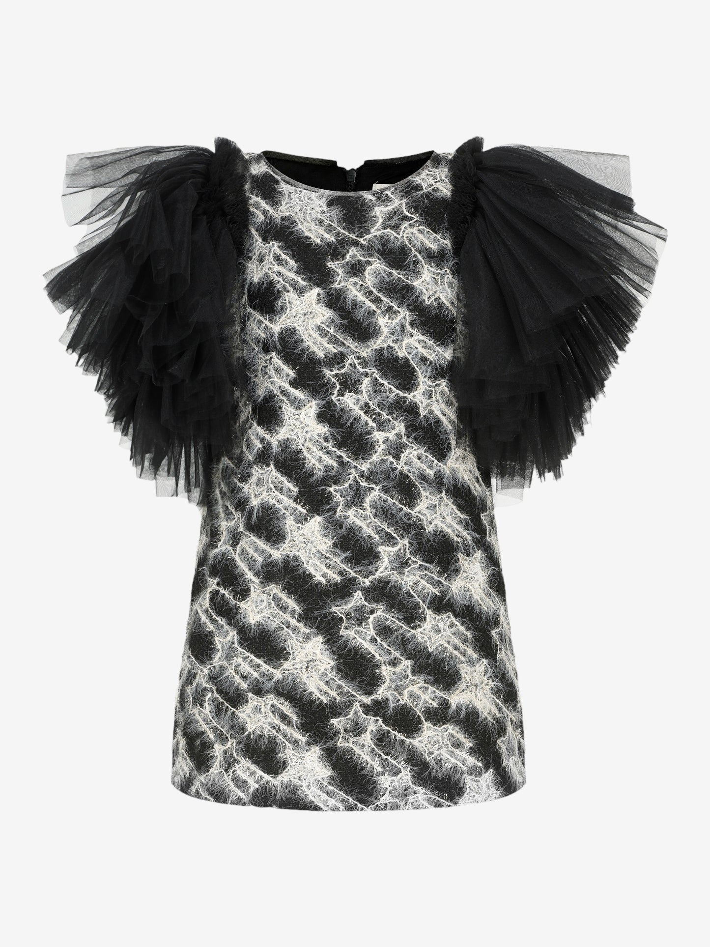 Girls Sonata Tweed Dress With Tulle Sleeve