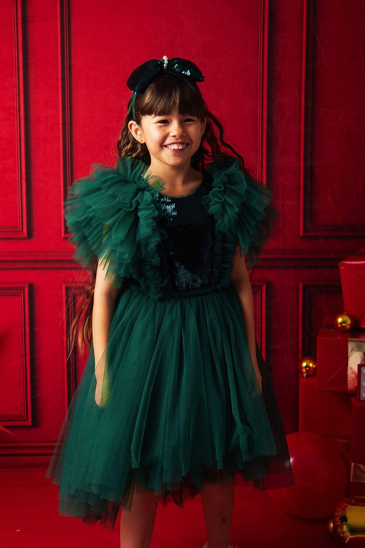 Girls Merida Sequin Tutu Green Emerald Dress