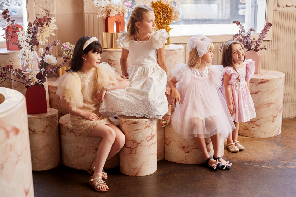 Shop our stunning girls dresses, featuring exquisite fabrics and meticulous craftsmanship