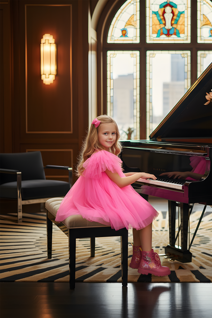 Baby Girls Bell Sequin Tulle Hot Pink Dress Top