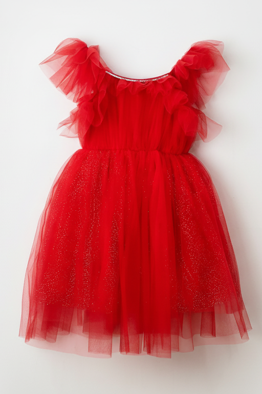 Girls Red Tutu Dress With Crystal Chain