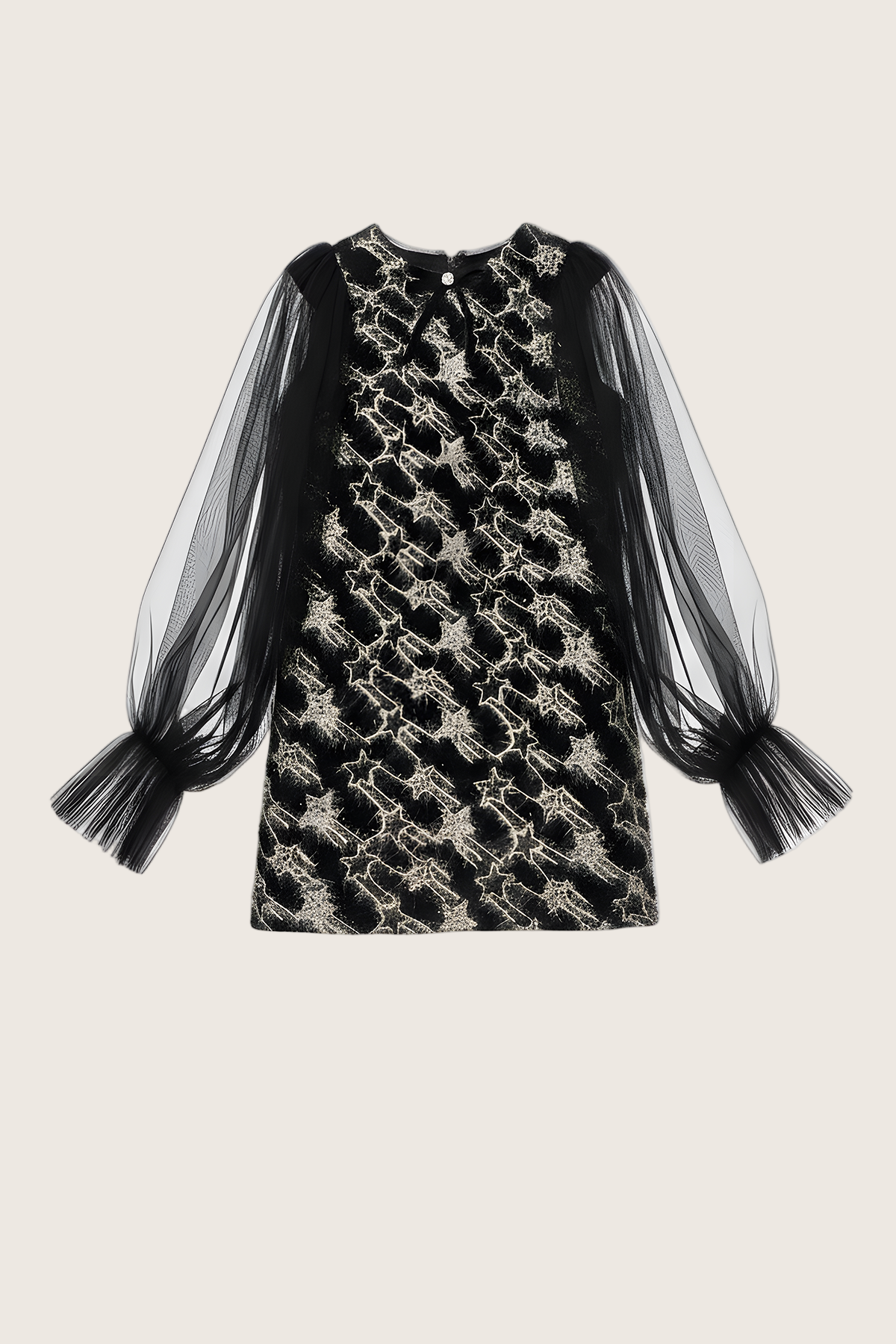 Girls Sonata Black Tweed Dress with Tulle Long Sleeves