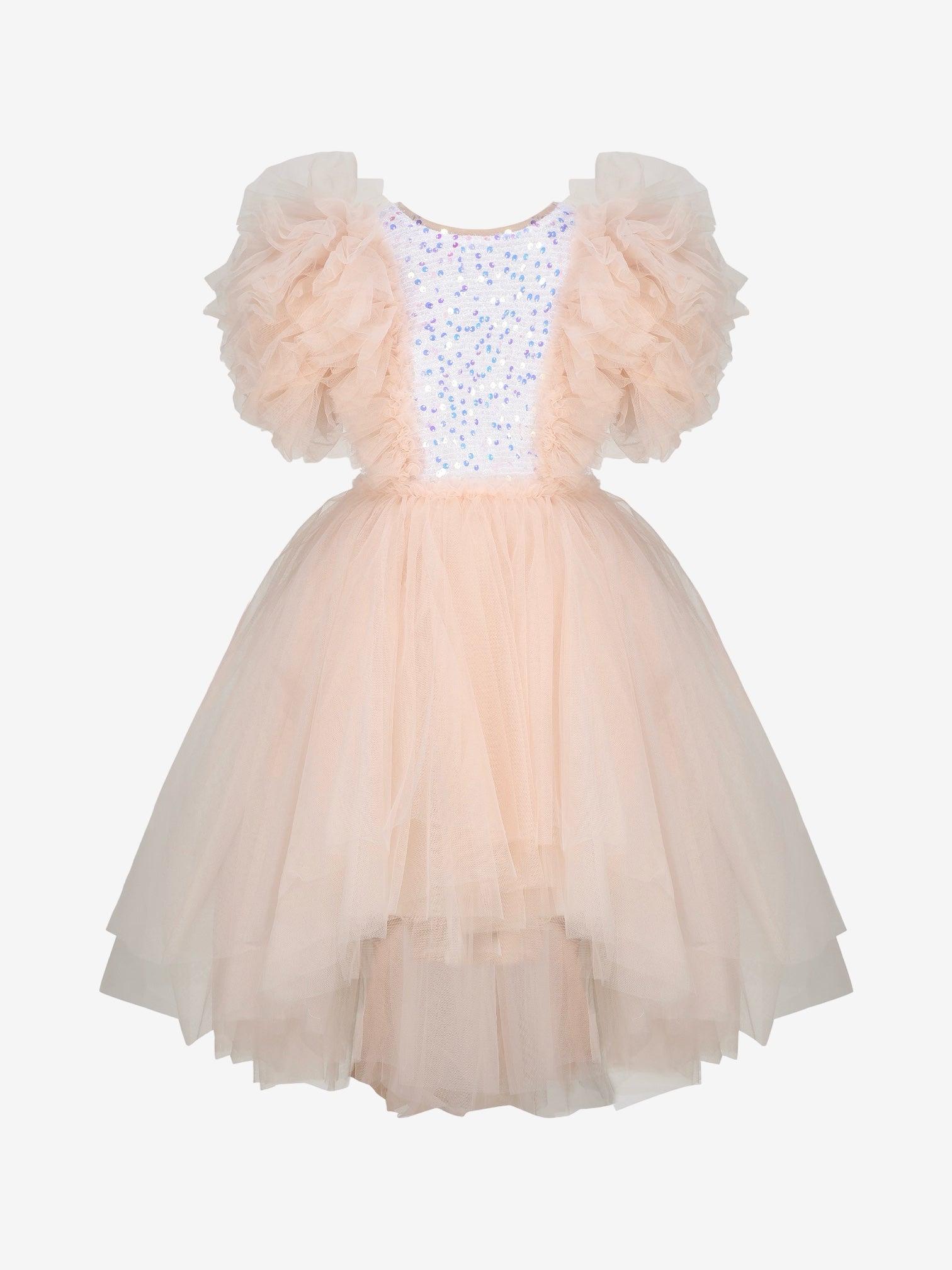Girls Merida Sequined Tulle Dress In Peach