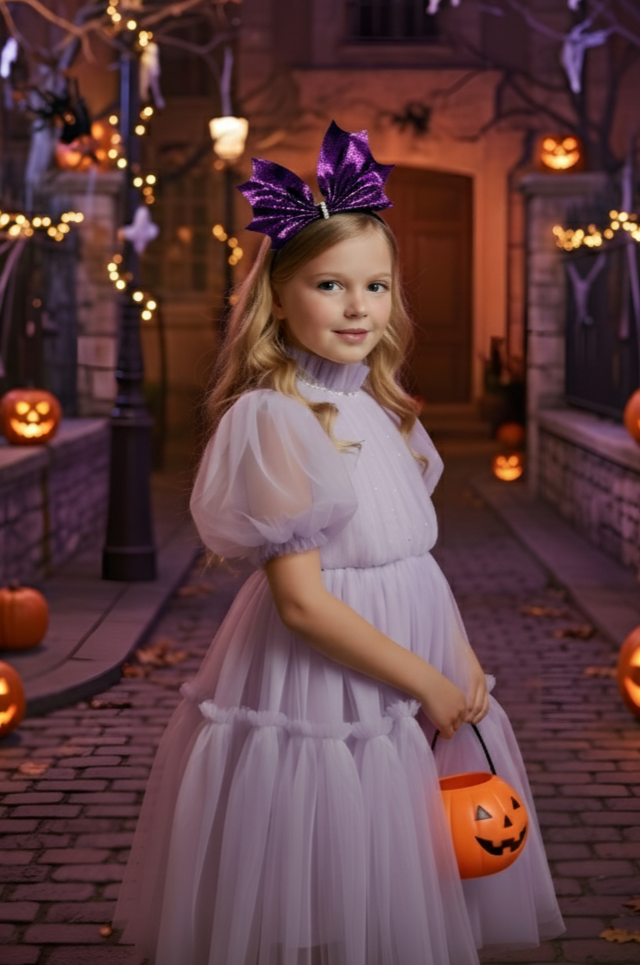 Girls Leather Bat-wing Crystal Hairband  Rumi Purple