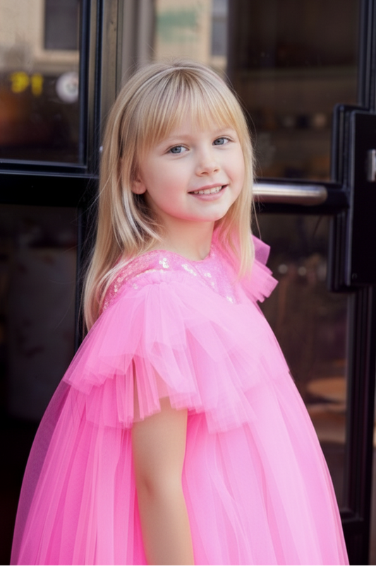 Baby Girls Bell Sequin Tulle Hot Pink Dress Top