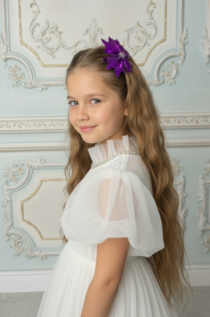 Girls Leather Butterfly Hair Clip Rumi Purple