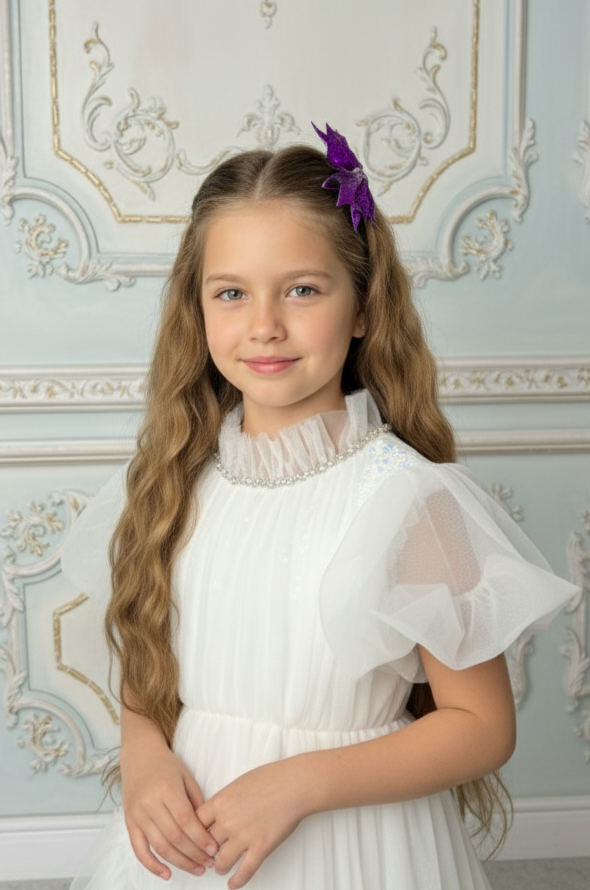 Girls Leather Butterfly Hair Clip Rumi Purple