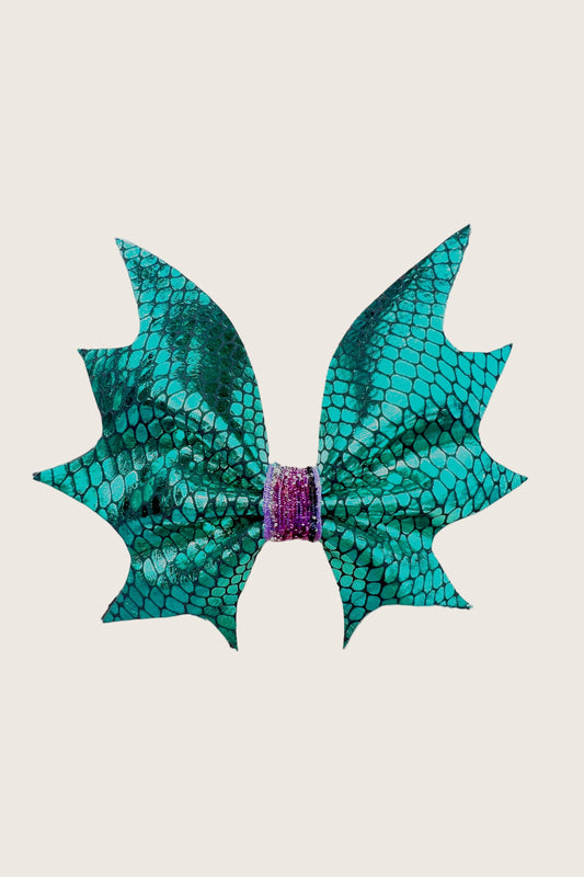 Girls Leather Bat-wing Hair Clip Emerald Green