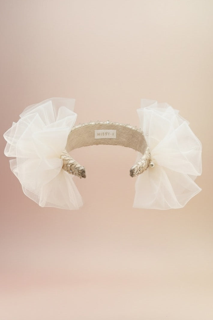 Girls Lace Tulle Hairband With Pearls