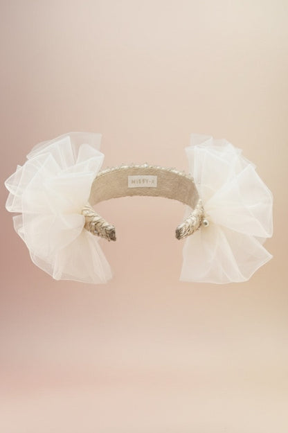 Girls Lace Tulle Hairband With Pearls