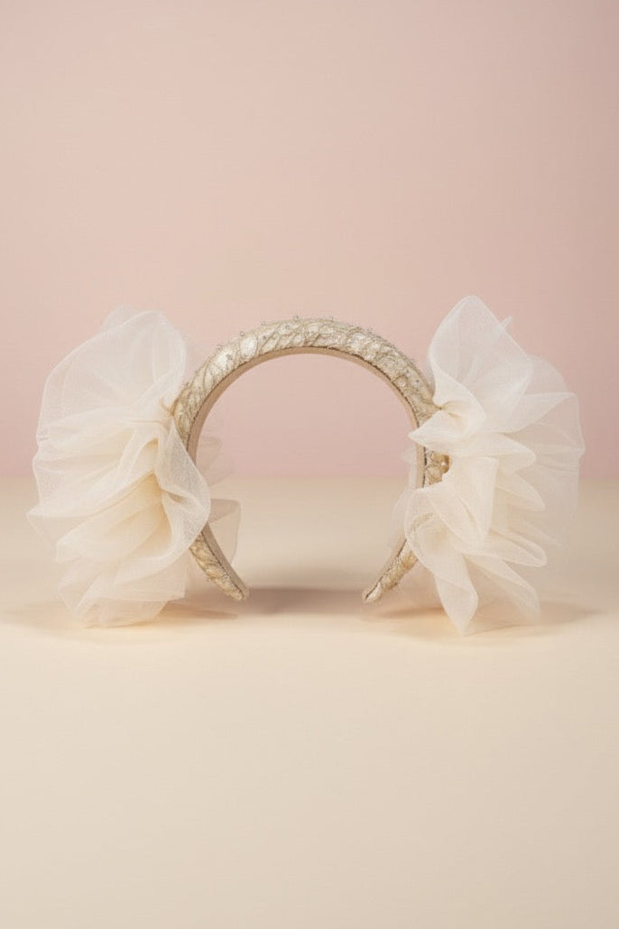 Girls Lace Tulle Hairband With Pearls