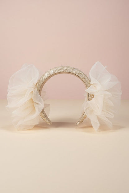 Girls Lace Tulle Hairband With Pearls