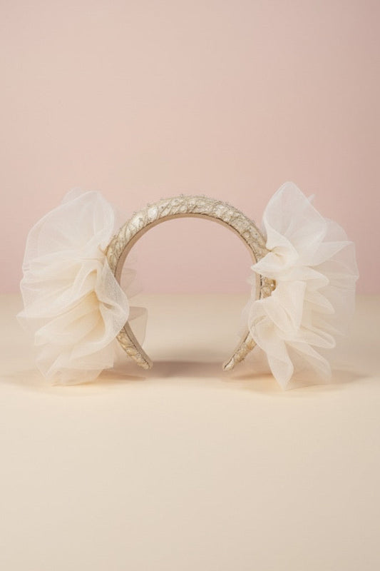 Girls Lace Tulle Hairband With Pearls