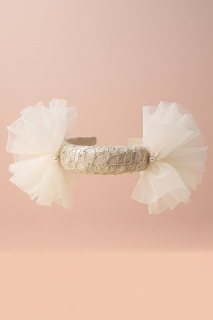 Girls Lace Tulle Hairband With Pearls