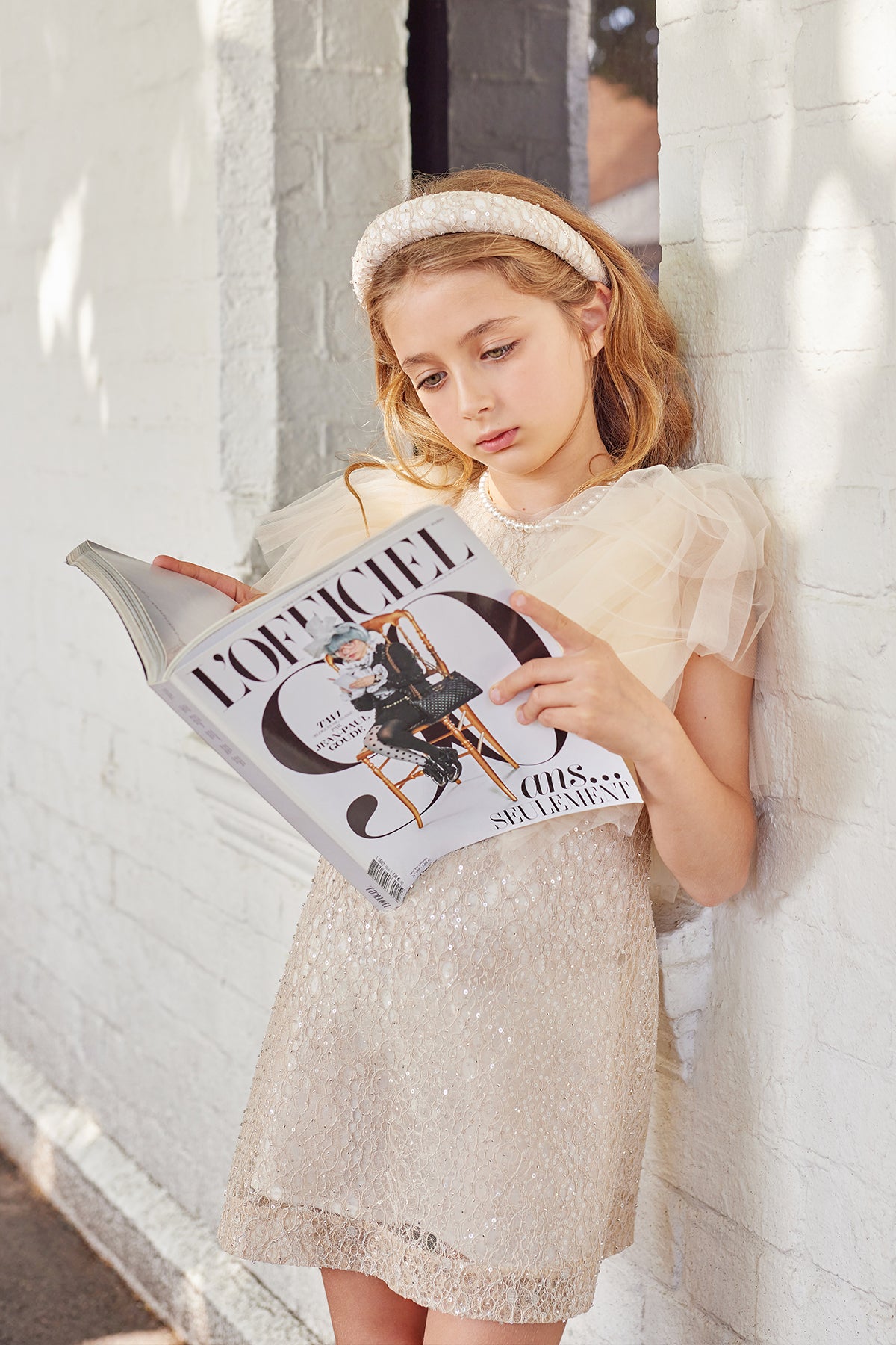 Girls Sonata Lace Dress With Tulle Sleeve