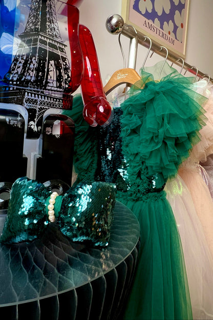 Girls Merida Sequin Tutu Green Emerald Dress