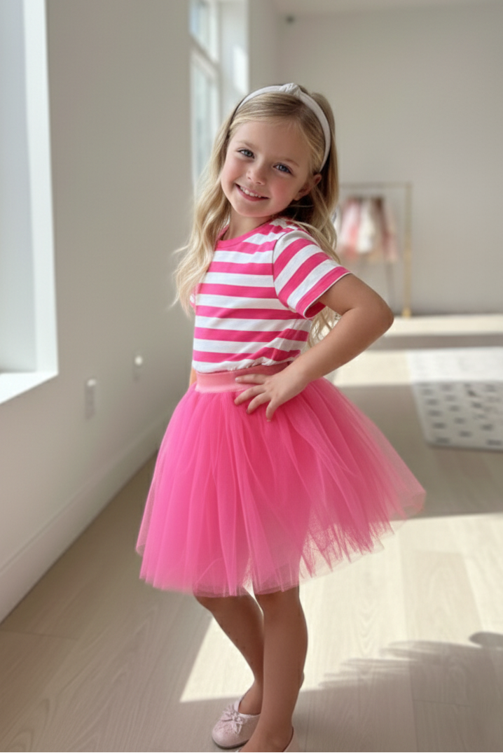 Girls Cartwheel Airy Unlined Tutu Skirt Hot Pink