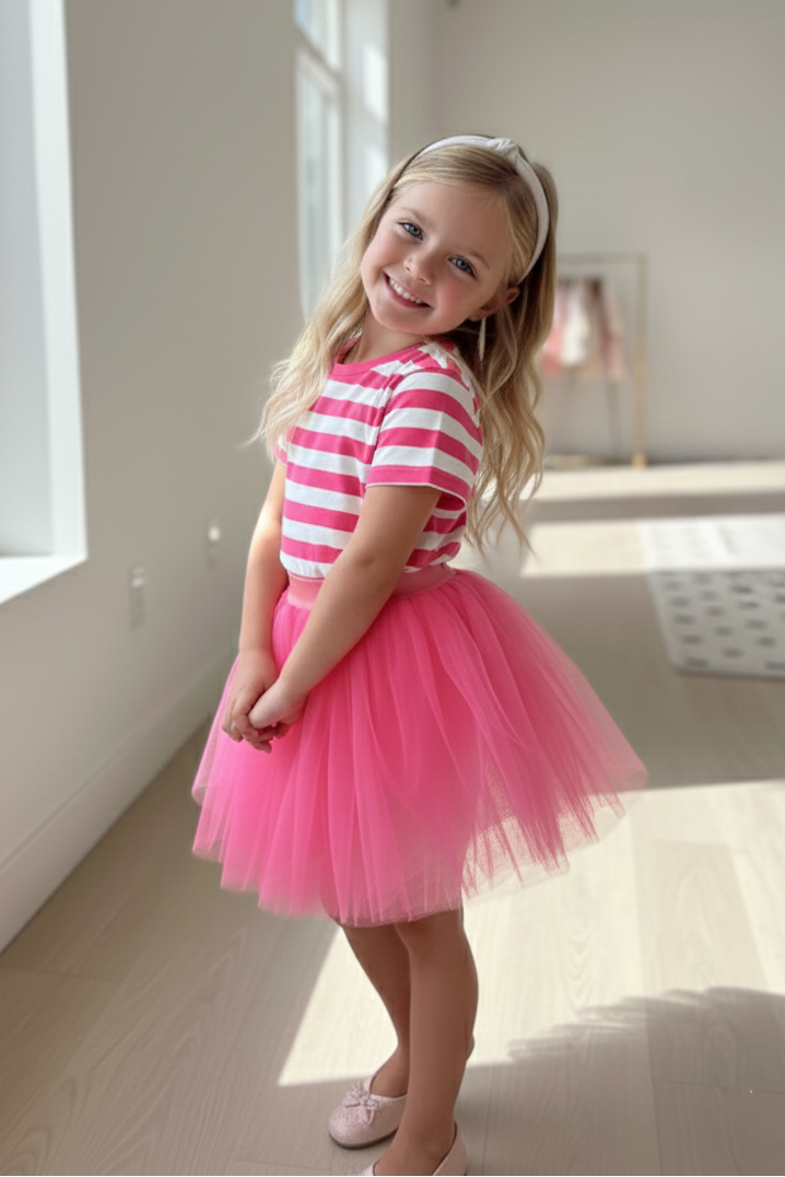 Girls Cartwheel Airy Unlined Tutu Skirt Hot Pink