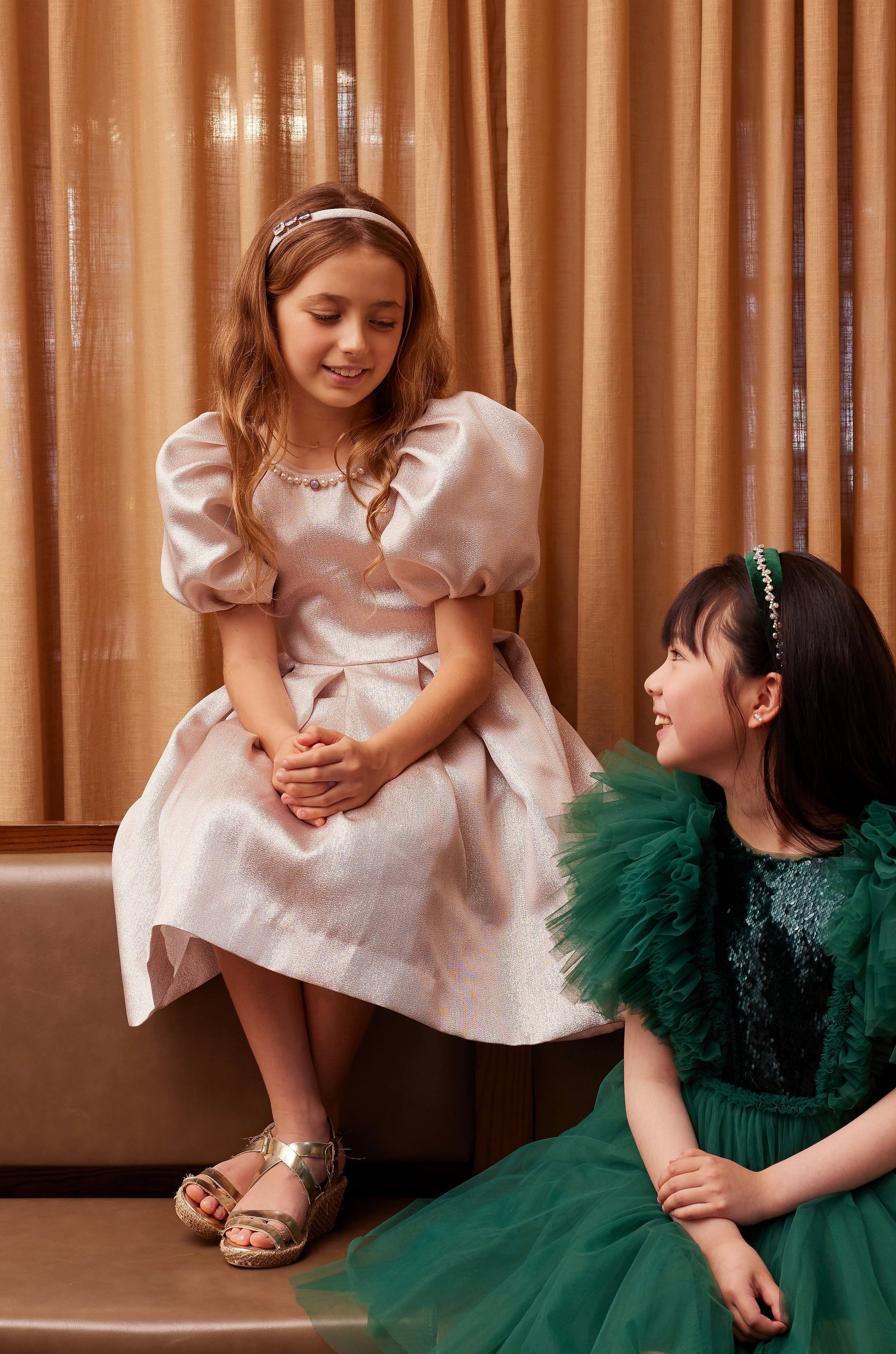 Girls Aurora Puff Sleeve Dress With Pearls