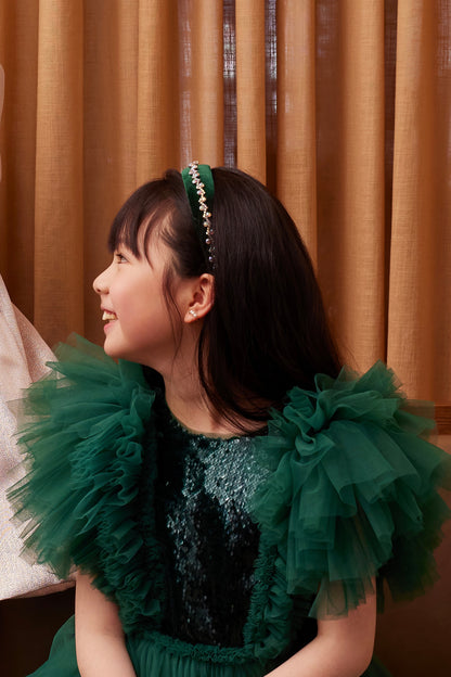 Girls Velvet Crystal Green Hairband