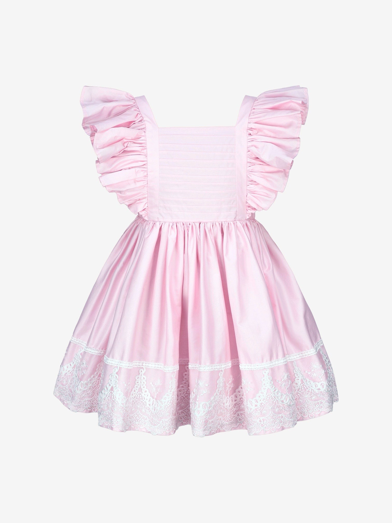 Baby Girls Alice Cotton Sateen Dress With Lace In Pearl Pink front