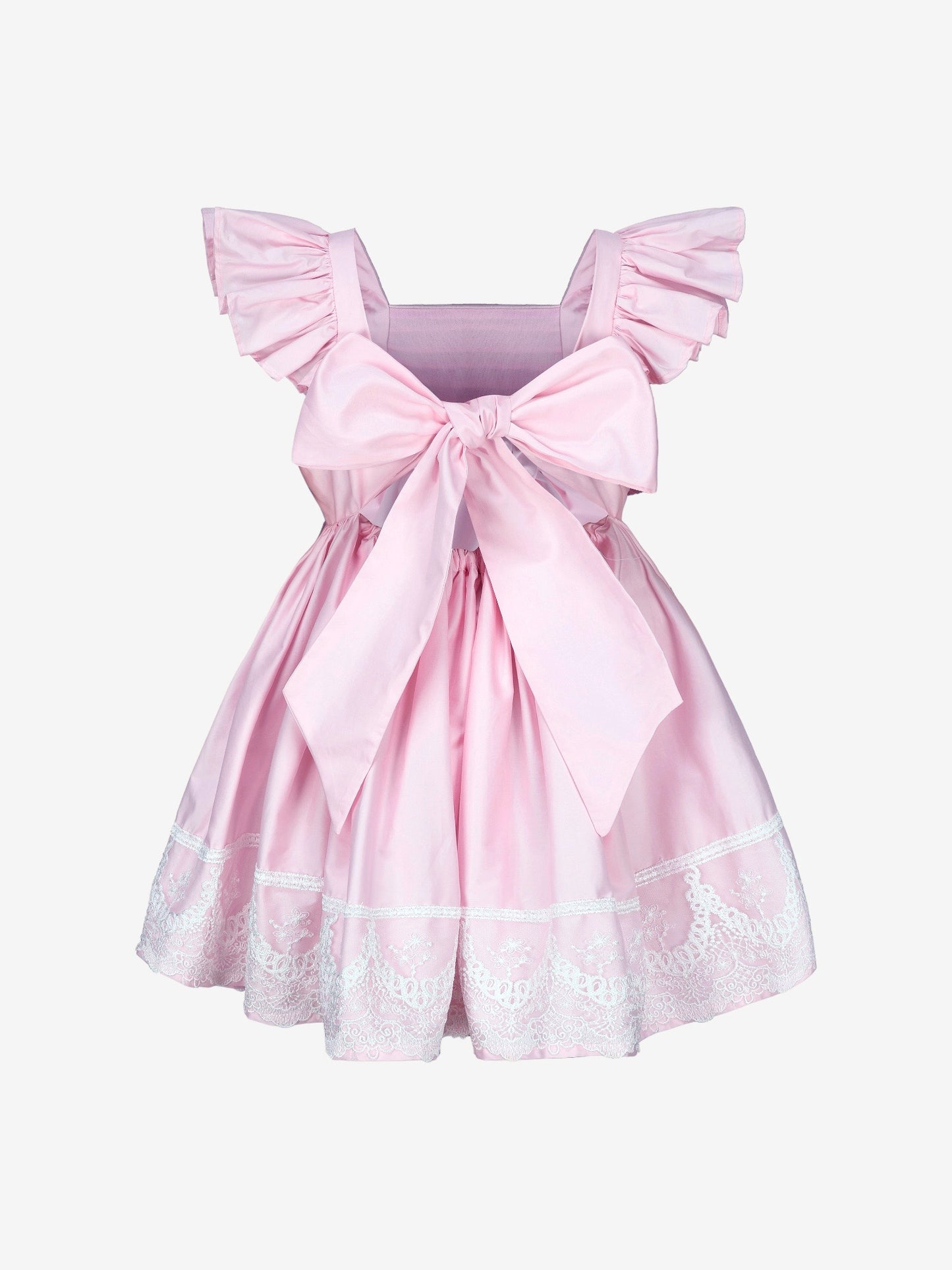 Baby Girls Alice Cotton Sateen Dress With Lace In Pearl Pink back