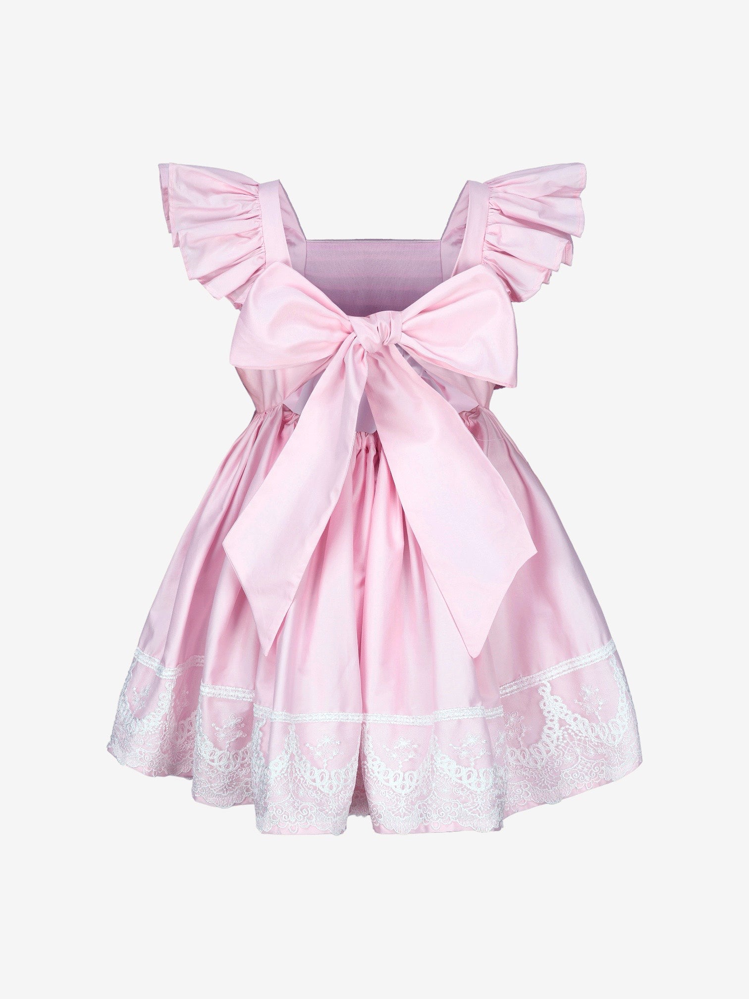 Baby Girls Alice Cotton Sateen Dress With Lace In Pearl Pink back