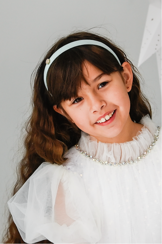 Baby Girls Crystal Mulberry Silk Hairband Aqua