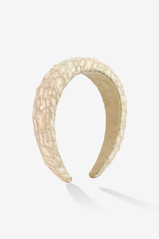 Girls Sonata Lace Beaded Beige Hairband