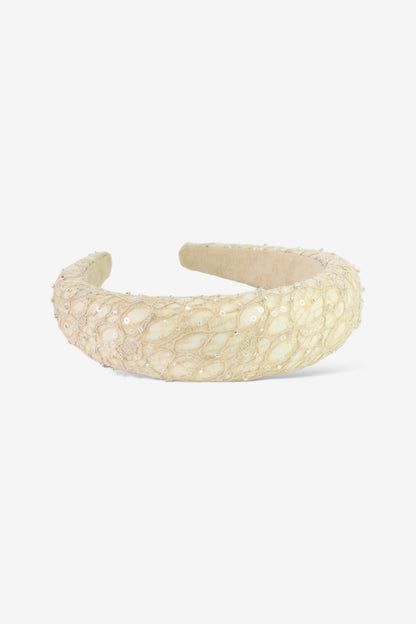 Girls Sonata Lace Beaded Beige Hairband