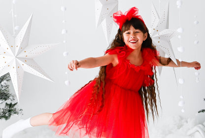 Girls Red Tutu Dress With Crystal Chain