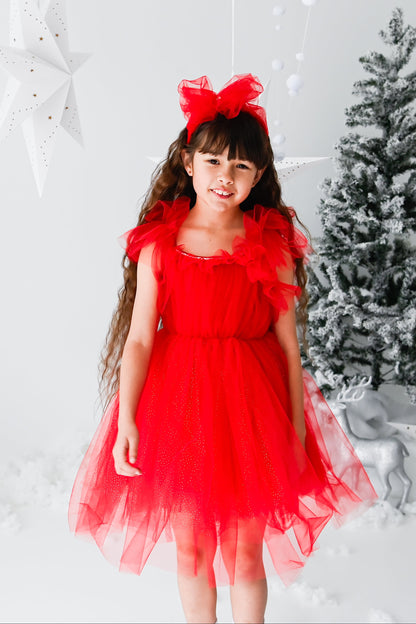 Girls Red Tutu Dress With Crystal Chain