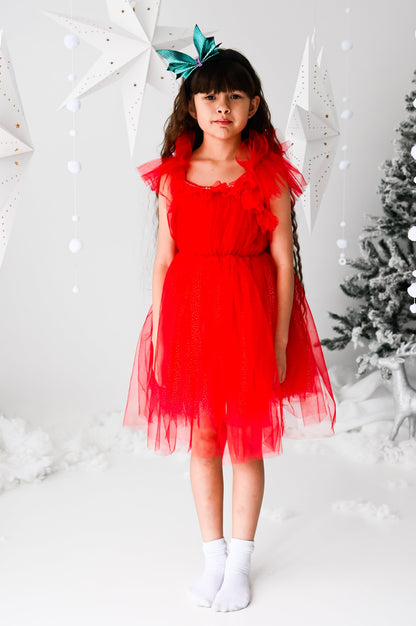 Girls Red Tutu Dress With Crystal Chain