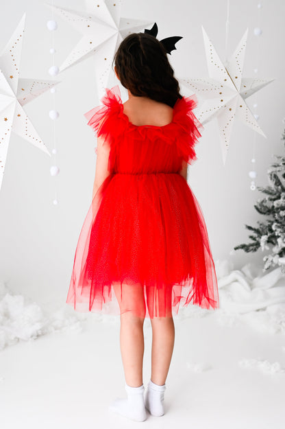 Girls Red Tutu Dress With Crystal Chain