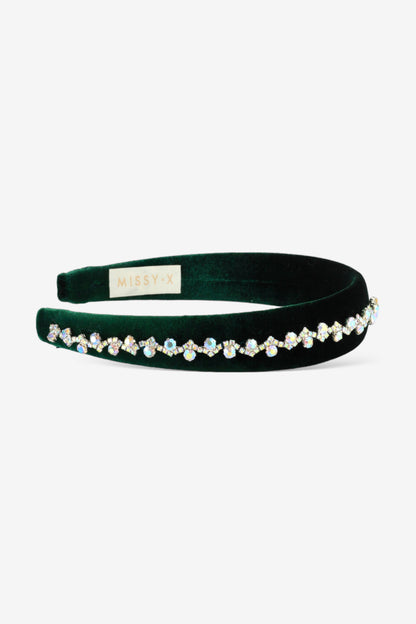 Girls Velvet Crystal Green Hairband