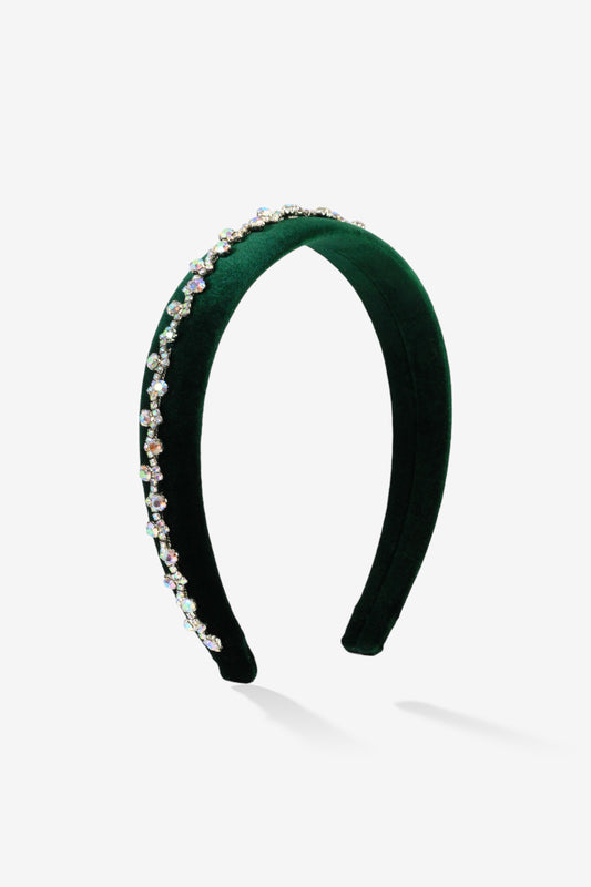 Girls Velvet Crystal Green Hairband