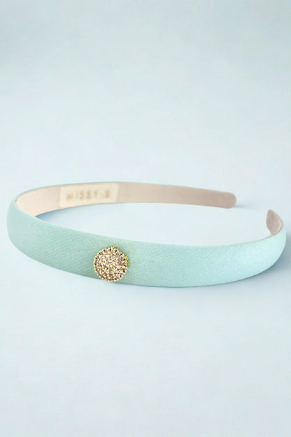Girls Crystal Mulberry Silk Hairband Aqua