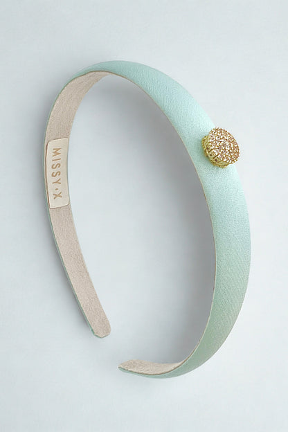 Girls Crystal Mulberry Silk Hairband Aqua